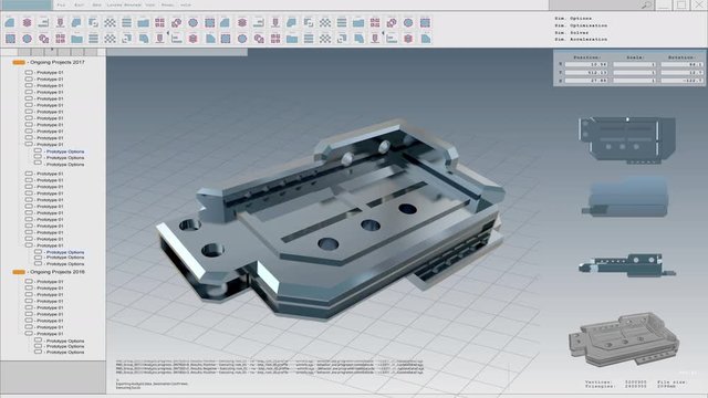 User Interface Mock-up: 3D Metallic Model of the Industrial Mechanism / Component / Shown in CAD Program. 