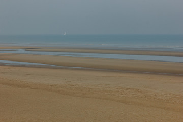 scenic shot of sandy seashore on cloudy day, Bray Dunes, France