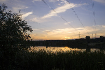 A beautiful sunset at lake. Kyiv, Ukraine.