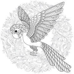 Fototapeta premium Vector fantasy stylized cockatoo jungle parrot silhouette.