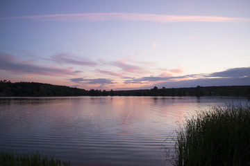 Fototapeta na wymiar A beautiful sunset at lake. Kyiv, Ukraine.