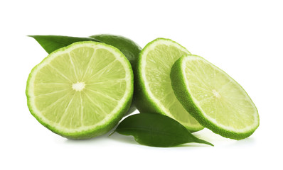 Fototapeta na wymiar Tasty limes on white background