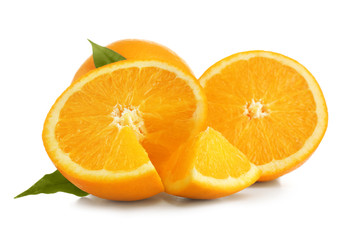 Fototapeta na wymiar Tasty oranges on white background