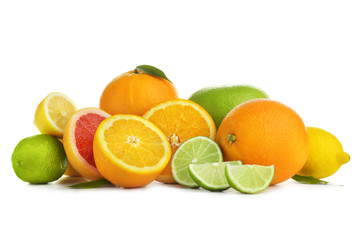 Naklejka na ściany i meble Tasty citrus fruits on white background