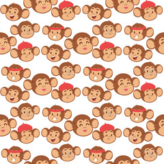 Obraz premium Monkeys rare animal vector cartoon macaque like people nature primate character wild zoo ape chimpanzee seamless pattern bakground illustration.