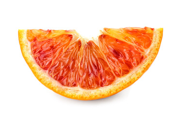 Slice of tasty Sicilian orange on white background