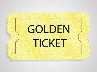 Golden ticket isolated on white background. Vector illustration.