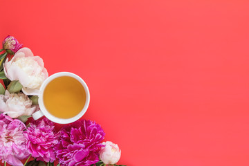 at lay, top view sweet food floral background.