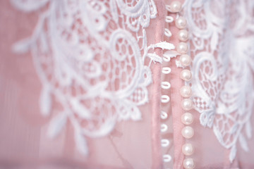 Beautiful pink wedding dress details.