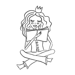 Cute princess with book. Simple vector illustration.