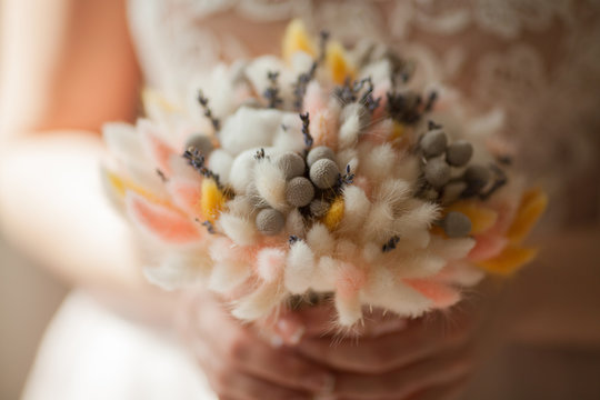 Beautiful Wedding Bouquet Of Dry Flowers.