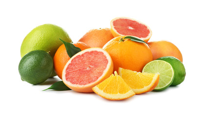 Naklejka na ściany i meble Ripe citrus fruits on white background