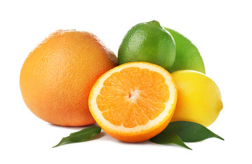 Naklejka na ściany i meble Ripe citrus fruits on white background