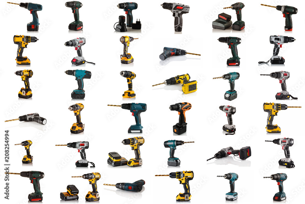 Poster cordless drill screws, batteries and chargers