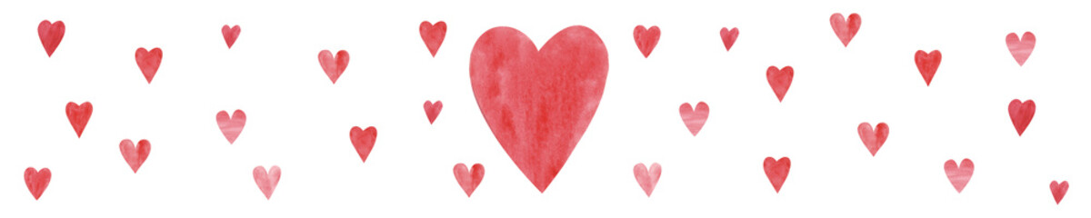 Hand drawn red watercolor heart on white isolated background. Concept. Collage