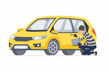 Car thief - cartoon people characters illustration