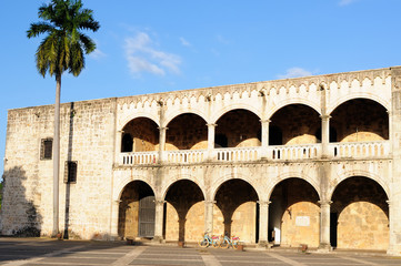 Fototapeta na wymiar The view on the facade of the Alcazar de Colon Palace in Santo Domingo, Dominikan Republic