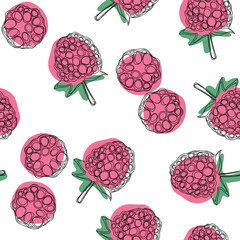 Raspberries seamless pattern. Hand drawn illustration.