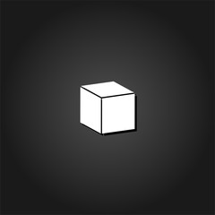 Cube icon flat. Simple White pictogram on black background with shadow. Vector illustration symbol
