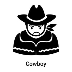 Cowboy icon vector sign and symbol isolated on white background, Cowboy logo concept