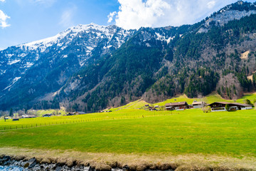 Outdoor landscape of the valley of Swiss Alps