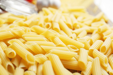 Uncooked pasta, closeup