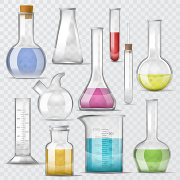 Test-tube vector chemical glass test tubes filled with liquid for scientific research or experiment illustration chemistry set of glassware or flask isolated on transparent background