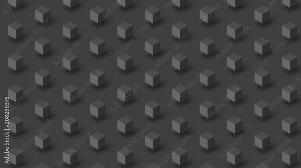 Wall mural black textured background with geometric 3d cubes pattern.