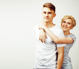 young pretty teenage couple, hipster guy with his girlfriend hap