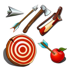 Set of subjects for competitions on accuracy isolated on white background. Vector cartoon close-up illustration.