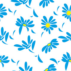 Fototapeta na wymiar Blue simple flowers isolated by white background. Vector seamless illustration.