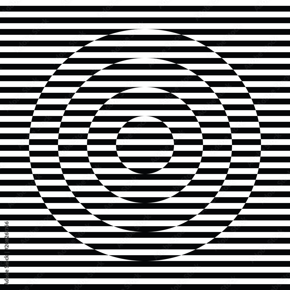 Poster concentric circles with black and white lines