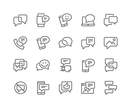 Simple Set of Message Related Vector Line Icons. Contains such Icons as Conversation, SMS, Notification, Group Chat and more. Editable Stroke. 48x48 Pixel Perfect.