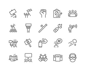 Simple Set of Protest Related Vector Line Icons. Contains such Icons as Petition, Police Forces, Riot, Strike and more. Editable Stroke. 48x48 Pixel Perfect. - obrazy, fototapety, plakaty