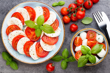 Classic caprese salad. Mozzarella tomatoes and  Basilikum.