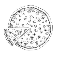 Sketch of pizza with mushrooms. Vector illustration