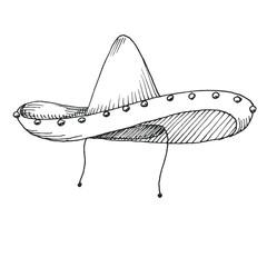 Sketch of sombrero isolated on white background. Vector illustration