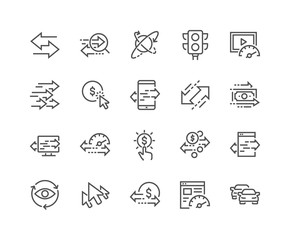 Simple Set of Traffic Related Vector Line Icons. Contains such Icons as Pay per Click, Monetize, Traffic Speed and more. Editable Stroke. 48x48 Pixel Perfect.