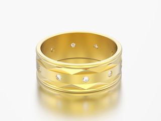 3D illustration gold modern engagement wedding diamond ring
