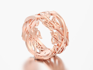 3D illustration rose gold engagement wedding band unique ring