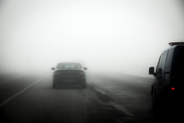Foggy traffic view in winter