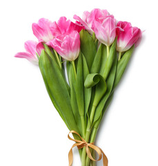 Bouquet of beautiful tulips on white background