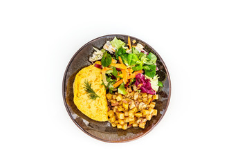 French Omelette with Potatoes, Mushroom and Salad