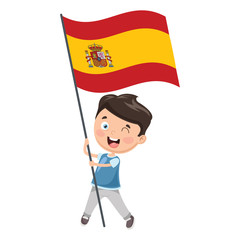 Vector Illustration Of Kid Holding Flag
