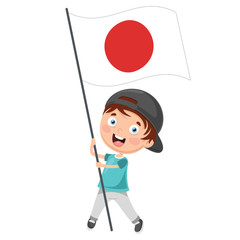Vector Illustration Of Kid Holding Flag