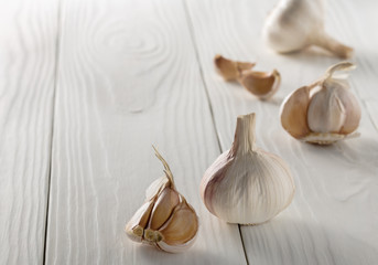 garlic healthy food on a wooden background