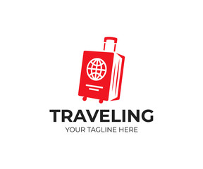Luggage bag and passport logo template. Travelling vector design. Travel baggage logotype