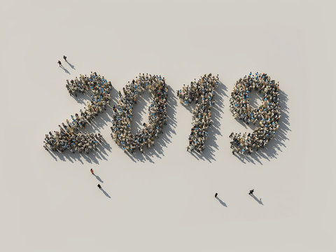 crowd as the 2019 numbers, 3d illustration