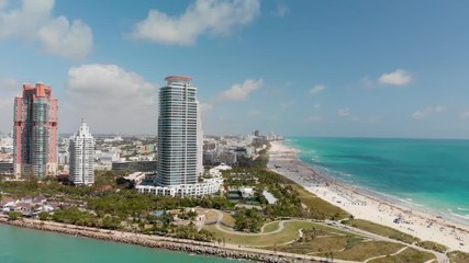 South Pointe Park aerial view. Beach and canal, Miami