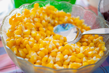 Corn seeds are cooked in the cup